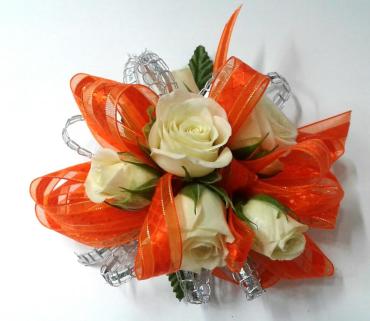 White Spray Roses With orange Ribbon