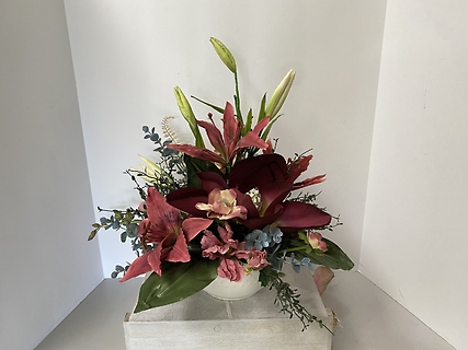 Deep Red with Lilies