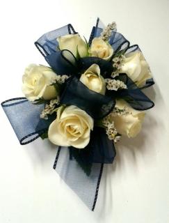 White Roses with Blue Ribbon